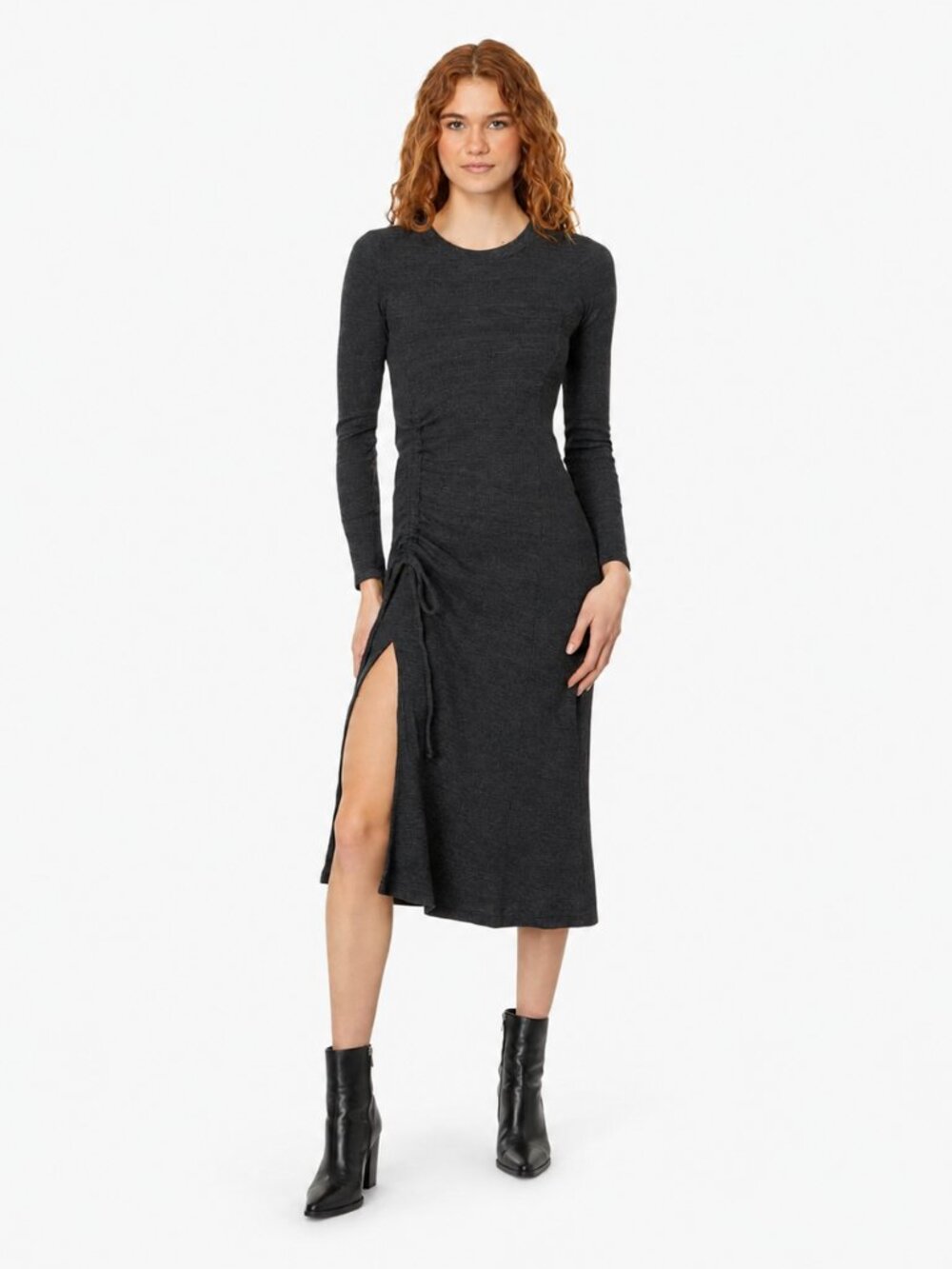 Michael Stars Ilia Ruched Tie Dress Size Small Charcoal Gray